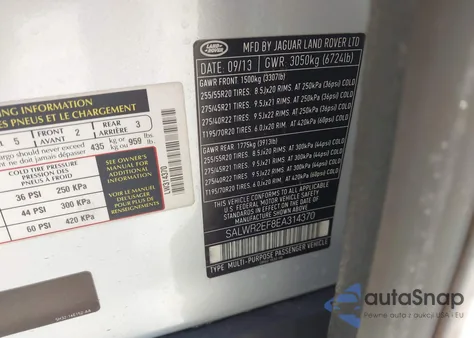 2014 Land Rover Range Rover Sport 5.0L V8 Supercharged z USA, uszkodzony, nr VIN SALWR2EF8EA314370